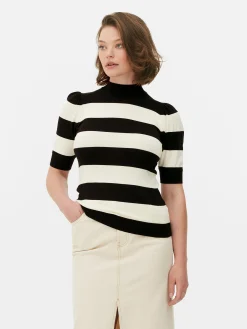 High Neck Puff Sleeve Knit Top
