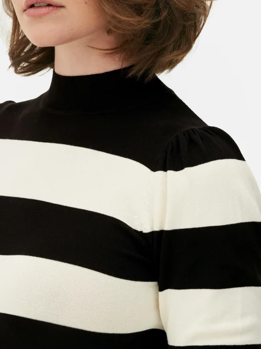 High Neck Puff Sleeve Knit Top