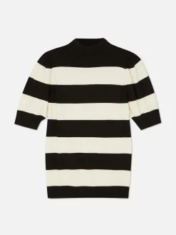 High Neck Puff Sleeve Knit Top