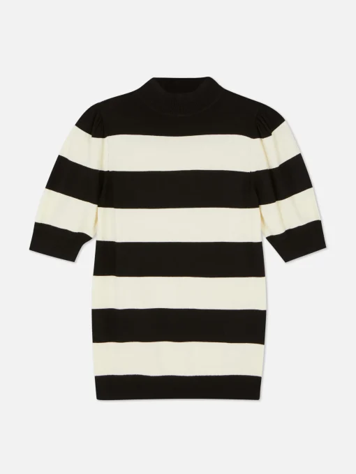 High Neck Puff Sleeve Knit Top