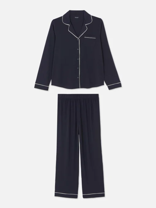 Jersey Knit Long Sleeve Boyfriend Pajama Set
