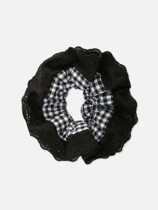Jumbo Gingham And Lace Scrunchie