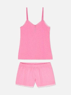 Lace Trim Pajama Cami And Shorts Set