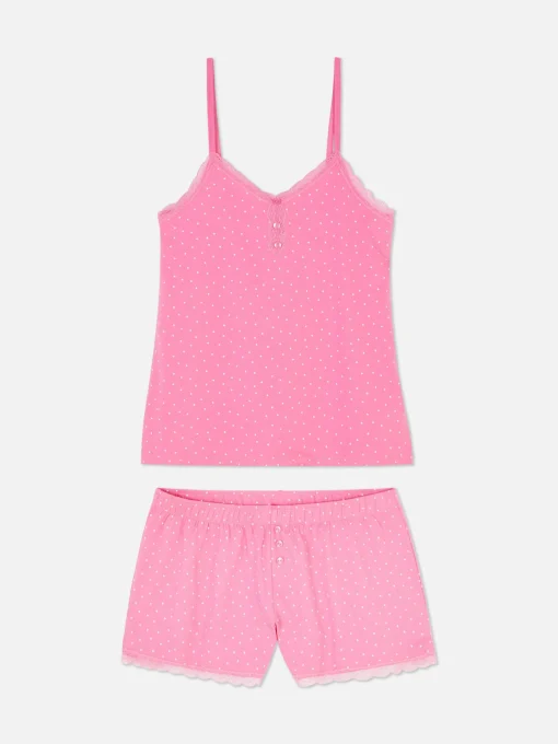 Lace Trim Pajama Cami And Shorts Set