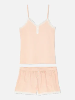 Lace Trim Pajama Cami And Shorts Set