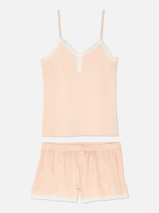 Lace Trim Pajama Cami And Shorts Set