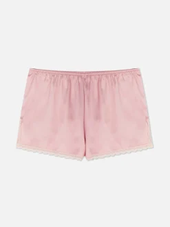 Lace Trim Satin Pajama Shorts