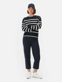 Laced Shoulder Striped Sweater