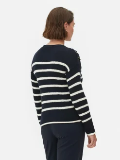 Laced Shoulder Striped Sweater