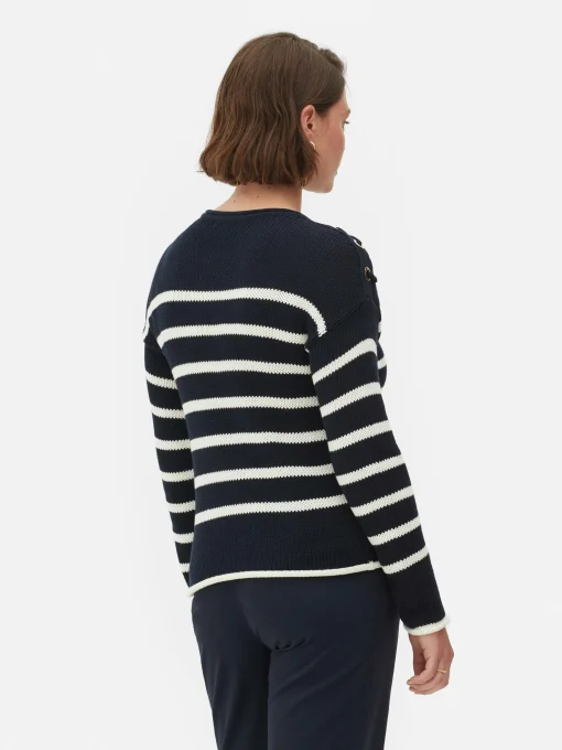 Laced Shoulder Striped Sweater