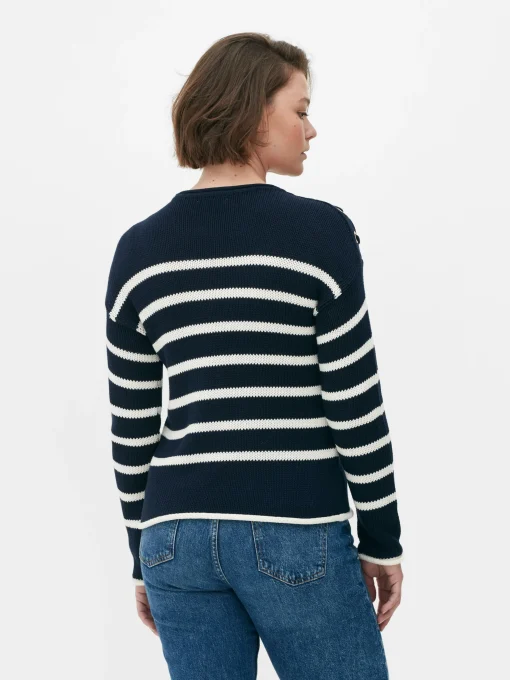 Laced Shoulder Striped Sweater