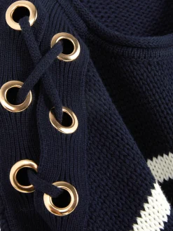 Laced Shoulder Striped Sweater