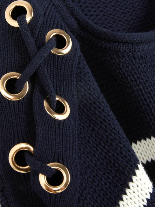 Laced Shoulder Striped Sweater