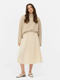Ladder Stripe Buttoned Midi Skirt