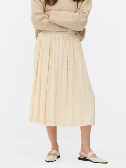 Ladder Stripe Buttoned Midi Skirt