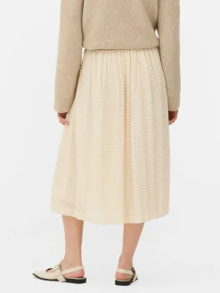 Ladder Stripe Buttoned Midi Skirt