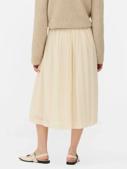 Ladder Stripe Buttoned Midi Skirt