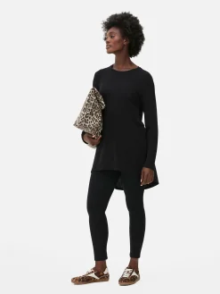 Long Sleeve Long Curved Hem Top