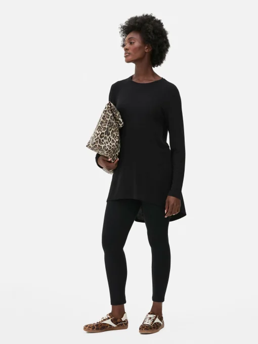 Long Sleeve Long Curved Hem Top