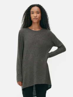 Long Sleeve Long Curved Hem Top