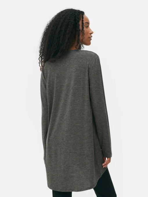 Long Sleeve Long Curved Hem Top