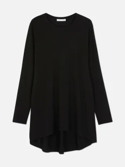 Long Sleeve Long Curved Hem Top