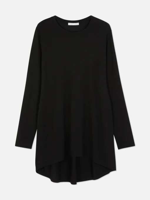 Long Sleeve Long Curved Hem Top