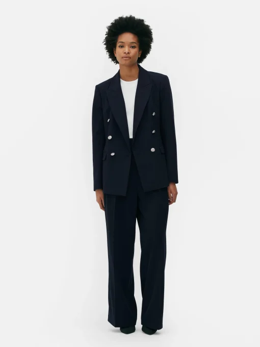 Metallic Button Double Breasted Blazer