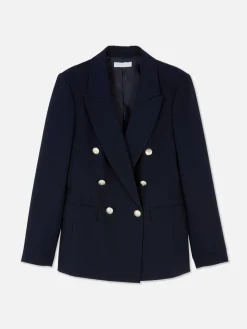 Metallic Button Double Breasted Blazer