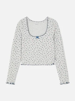 Mini Floral Ribbed Pajama Top