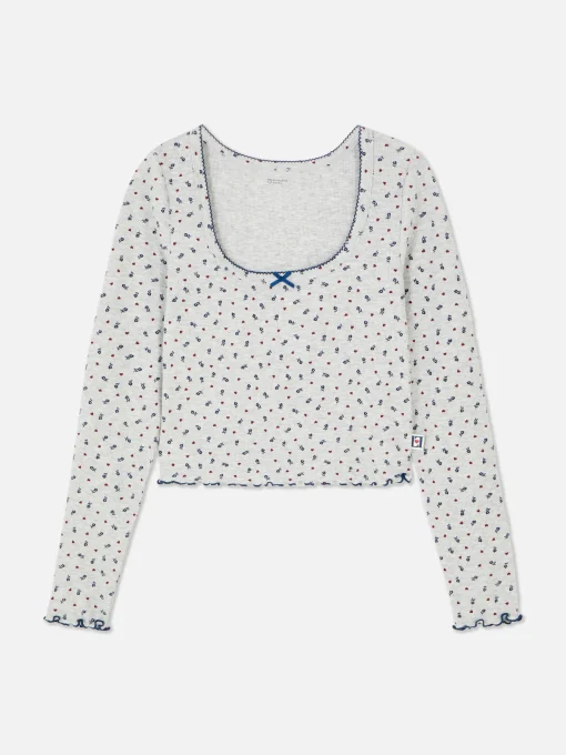 Mini Floral Ribbed Pajama Top