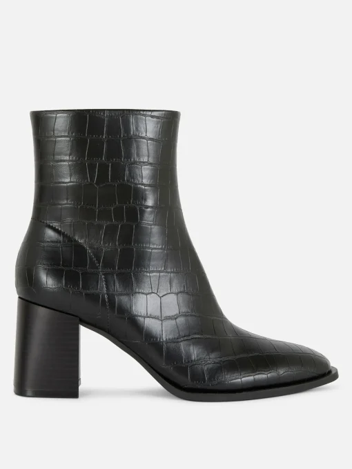 Mock Croc Faux Leather Heeled Boots