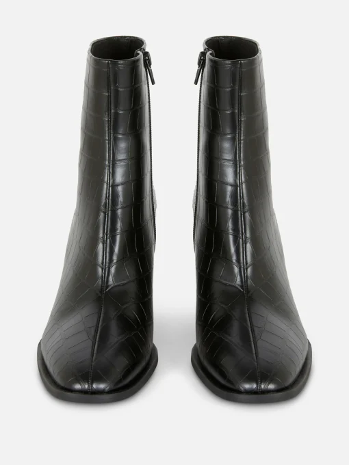 Mock Croc Faux Leather Heeled Boots