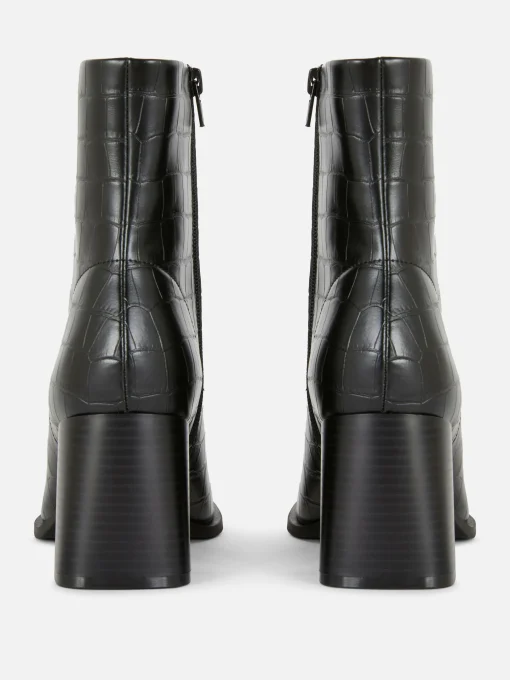 Mock Croc Faux Leather Heeled Boots
