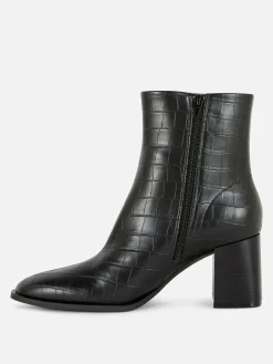 Mock Croc Faux Leather Heeled Boots