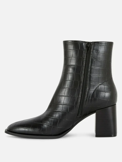 Mock Croc Faux Leather Heeled Boots