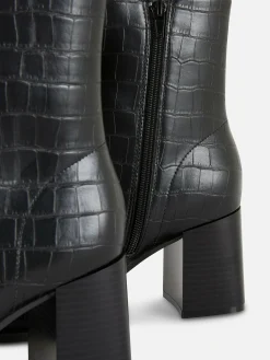 Mock Croc Faux Leather Heeled Boots