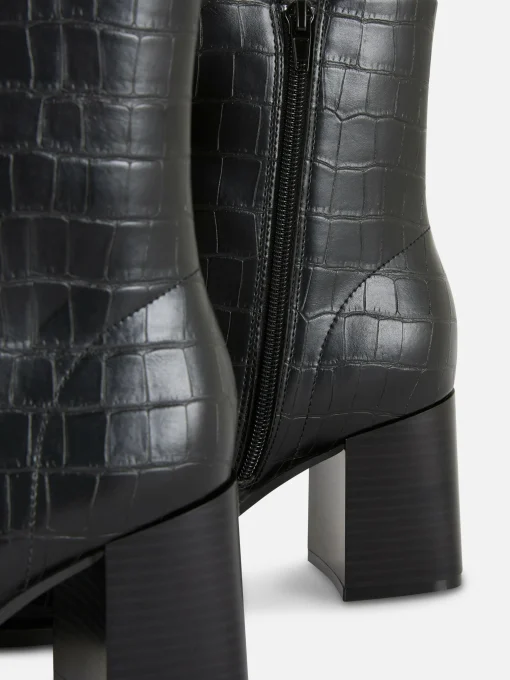 Mock Croc Faux Leather Heeled Boots