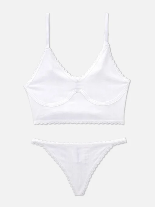 Non-Padded Pointelle Longline Bra Lingerie Set