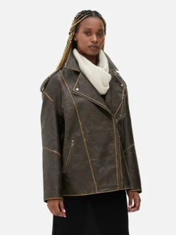 Oversized Distressed Biker Jacket