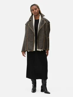 Oversized Distressed Biker Jacket
