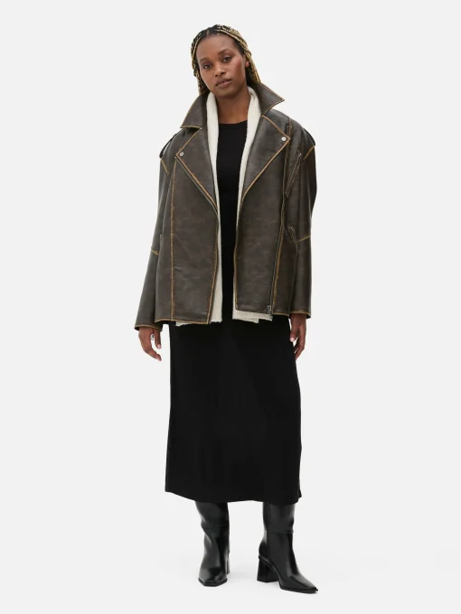 Oversized Distressed Biker Jacket