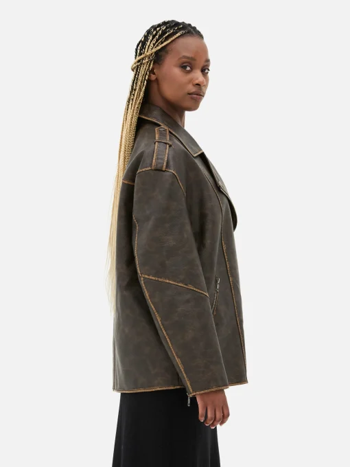 Oversized Distressed Biker Jacket