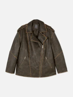 Oversized Distressed Biker Jacket
