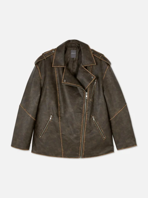 Oversized Distressed Biker Jacket