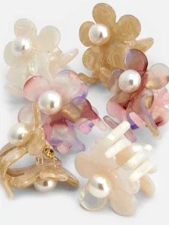 6-Pack Faux Pearl Flower Hair Clips