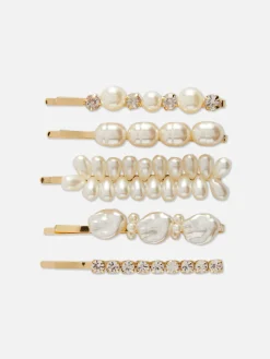 5-Pack Faux Pearl Hair Slides