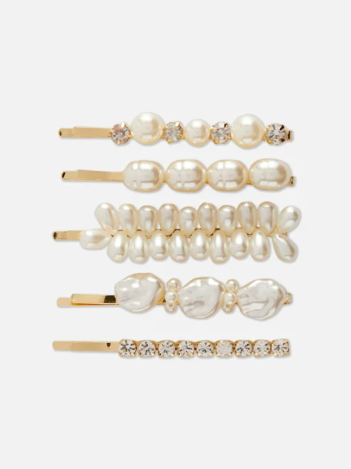 5-Pack Faux Pearl Hair Slides