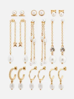 9-Pack Faux Pearl Stud And Duster Earrings