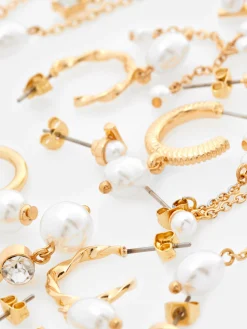 9-Pack Faux Pearl Stud And Duster Earrings
